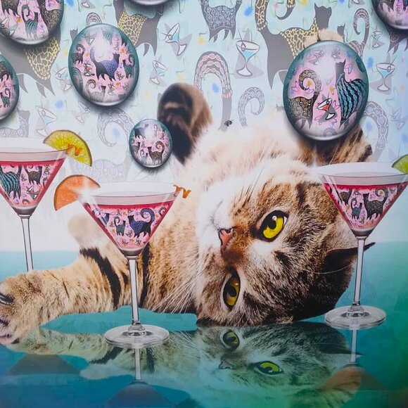 FUN Cosmo Cocktails Cats Giclee Canvas Wrap Original Art Print - Picture 3 of 8
